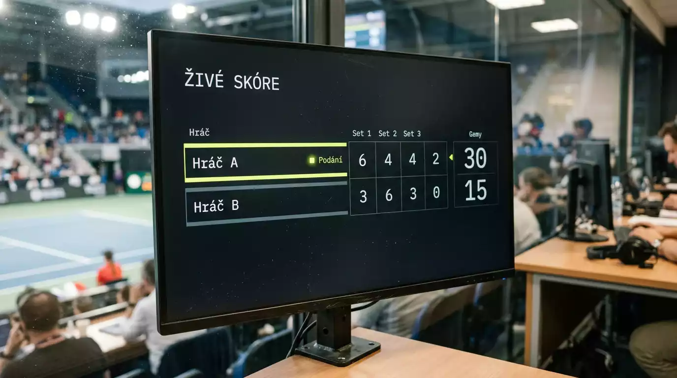 Obrazovka s živým skóre tenisového zápasu a statistikami